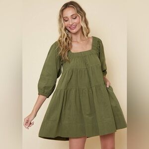 Babydoll Tiered Mini Dress Olive
